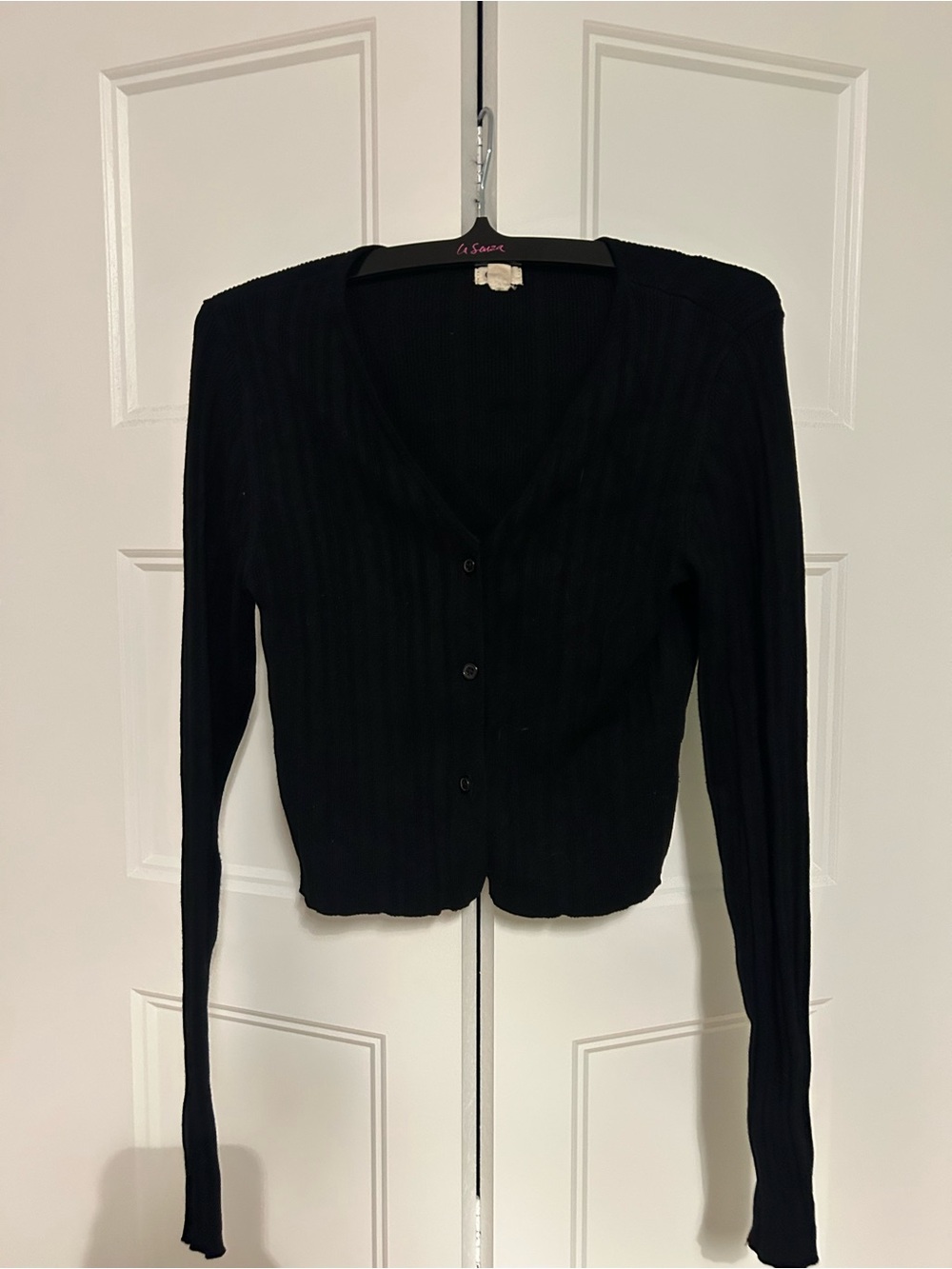 Garage Black Ribbed V-Neck Button-Up Cardigan
